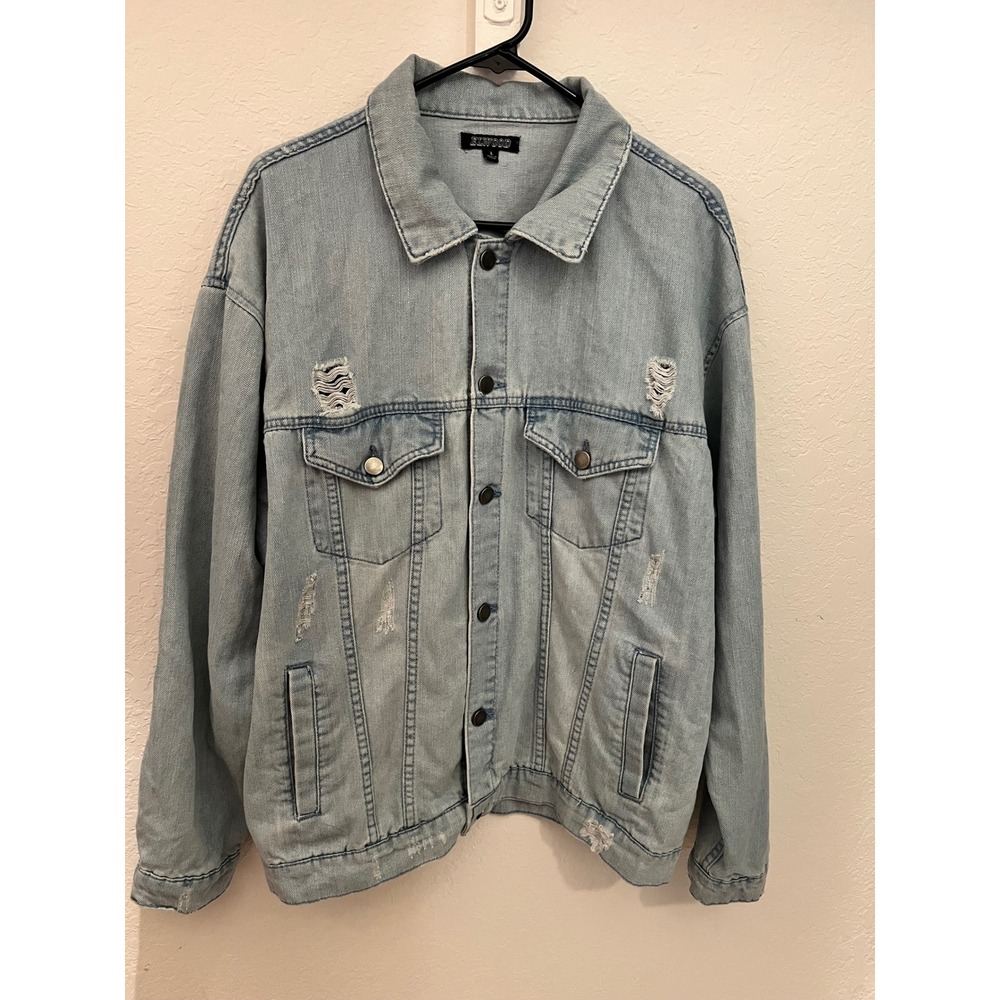 Elwood From The Dust Denim Jacket Womens L Lysa TerKeurst Distressed Blue Jean